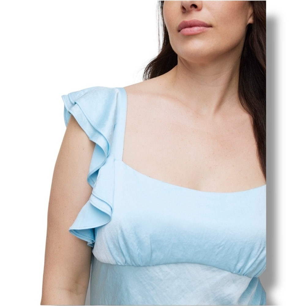 Madewell NWT Sky Blue Empire Waist Silky Maxi Dress with Ruffle Shoulder Detail - Picture 5 of 16